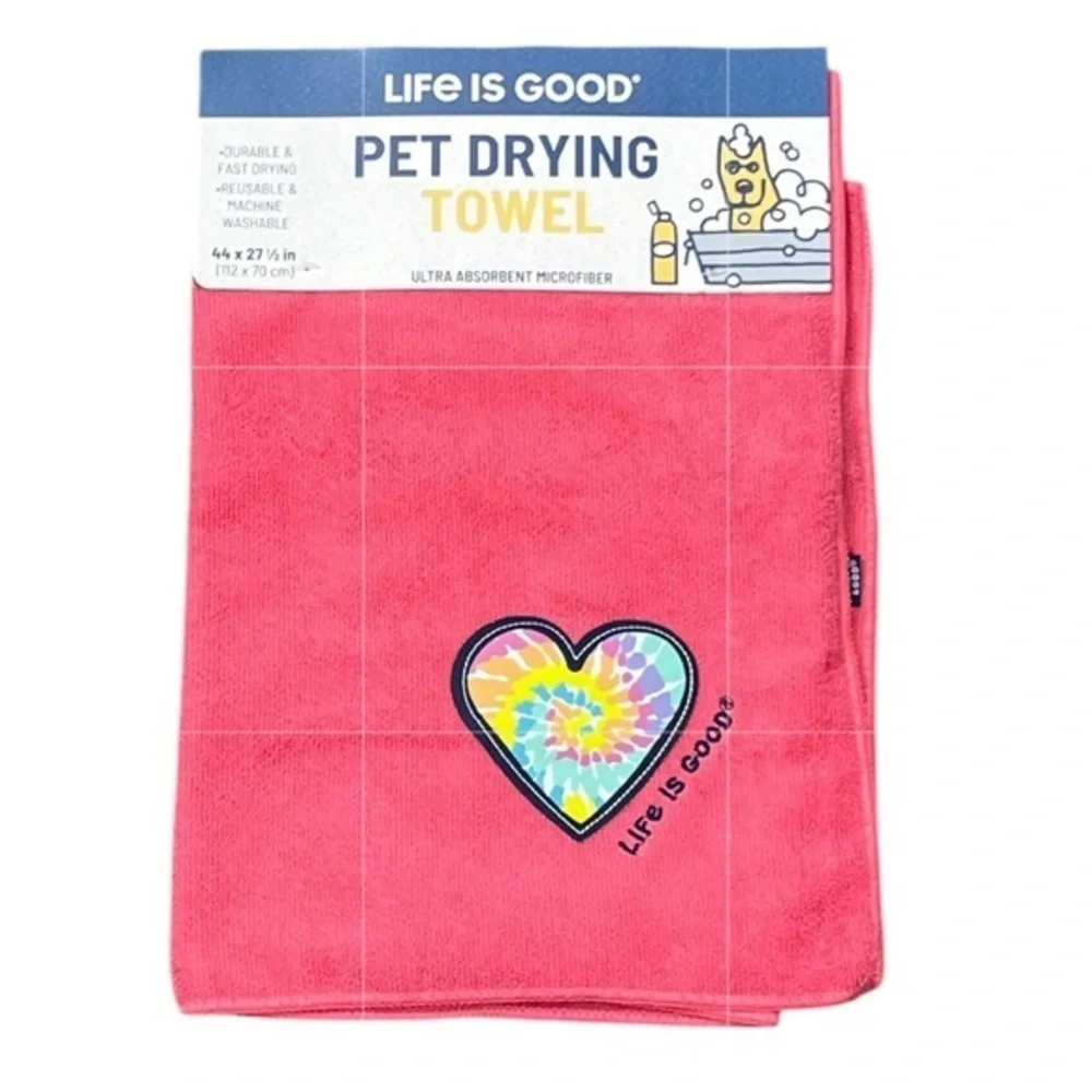 PETS - Life is good - 2/$28 - ‘Heart - fuchsia’ pet drying towel. NWT.